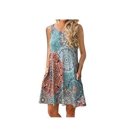 Abravo Mujer Vestido Estampado Floral sin Mangas Vestido Casual Corto Playa con