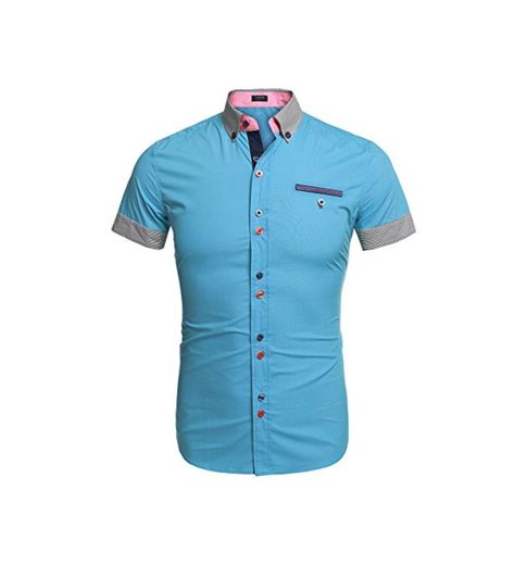 COOFANDY Camisa Oficina Masculina Moda Negocio Azul de Lago Talla