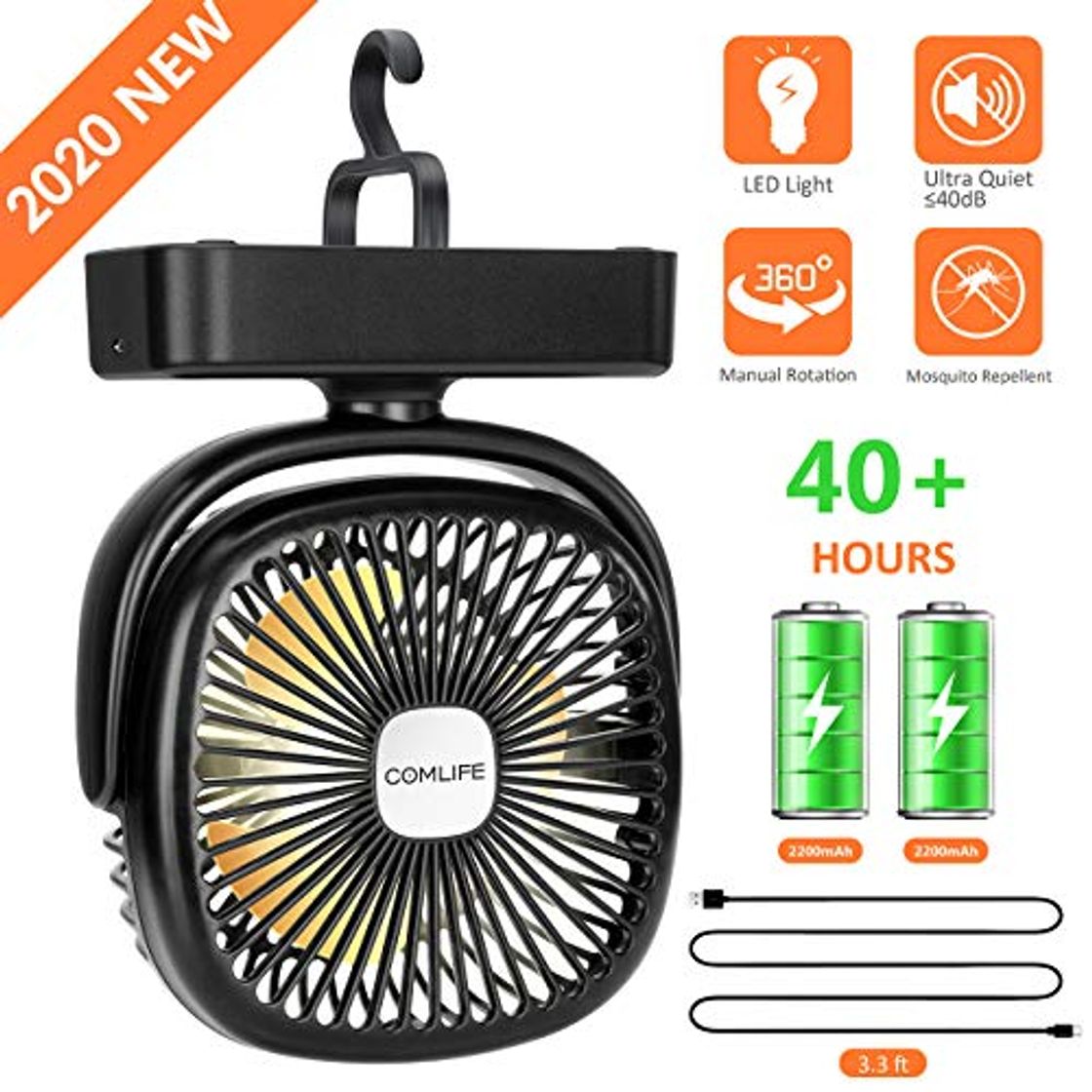 Places COMLIFE Ventilador Portátil para Camping con Luz LED