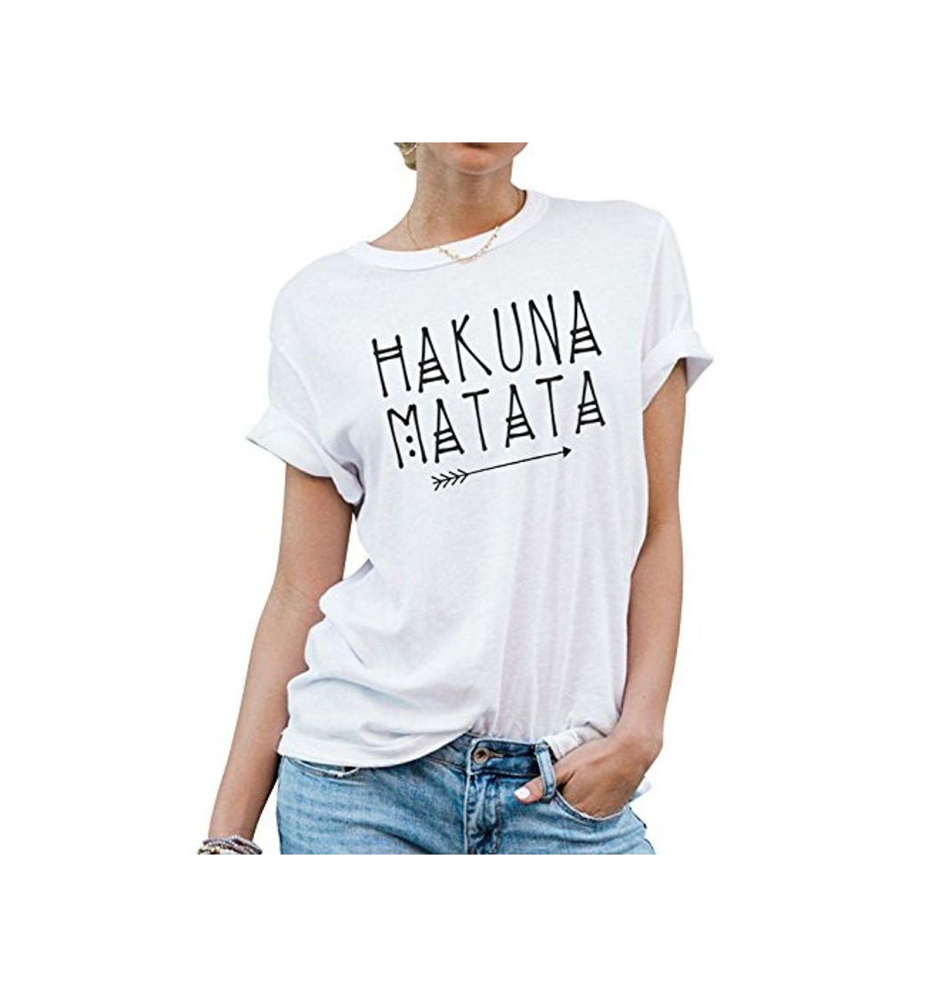 Producto YUHX Mujeres Hakuna Matata Camiseta Flecha gráfico Letra Impresa Superior Cuello Redondo Manga Corta Top