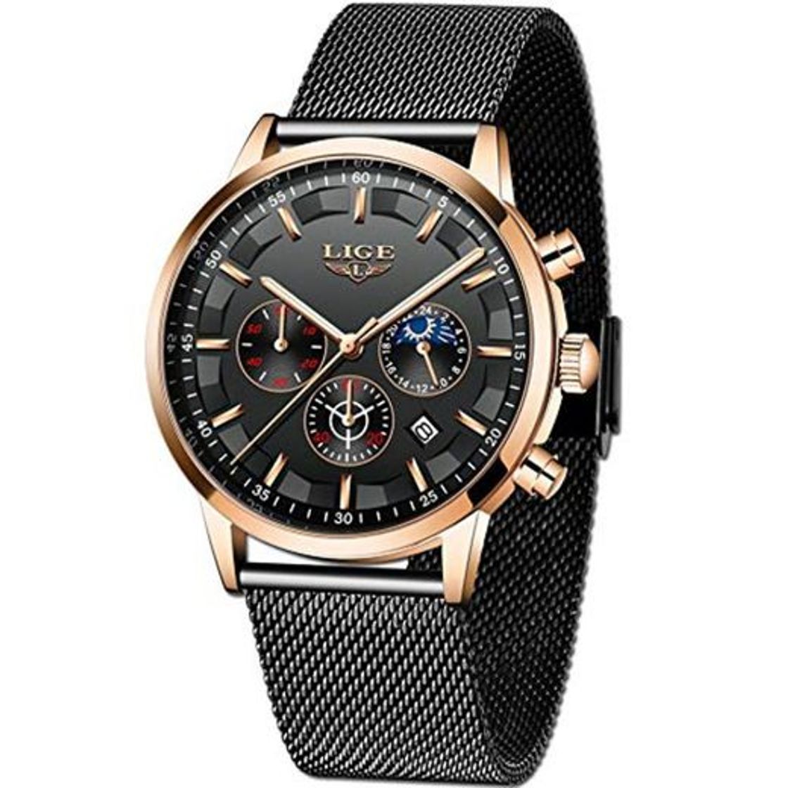 Social LIGE La Moda Relojes Hombre Negocios Impermeable Cuarzo simulado Reloj Fase Lunar