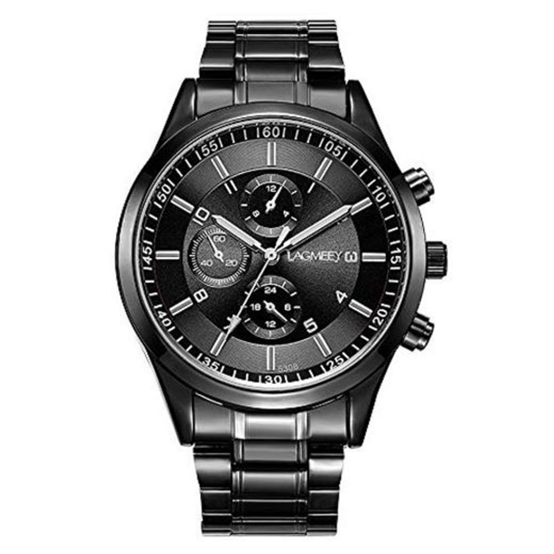Social Relojes Hombre Cronógrafo Decorativo Sencillo con Correa de Acero Inoxidable Negro