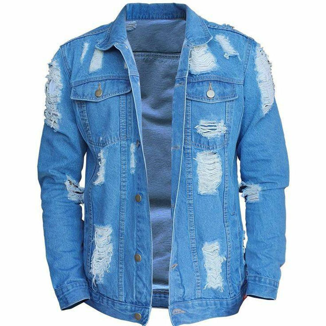 Social Jaqueta Jeans Masculina Rasgada