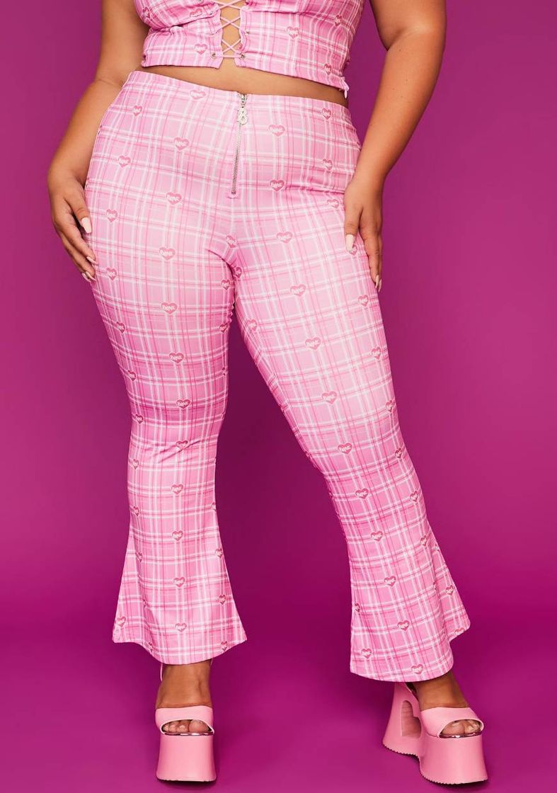 Moda Plus Size Dolls Kill x Bratz Cropped Plaid Flares - Pink