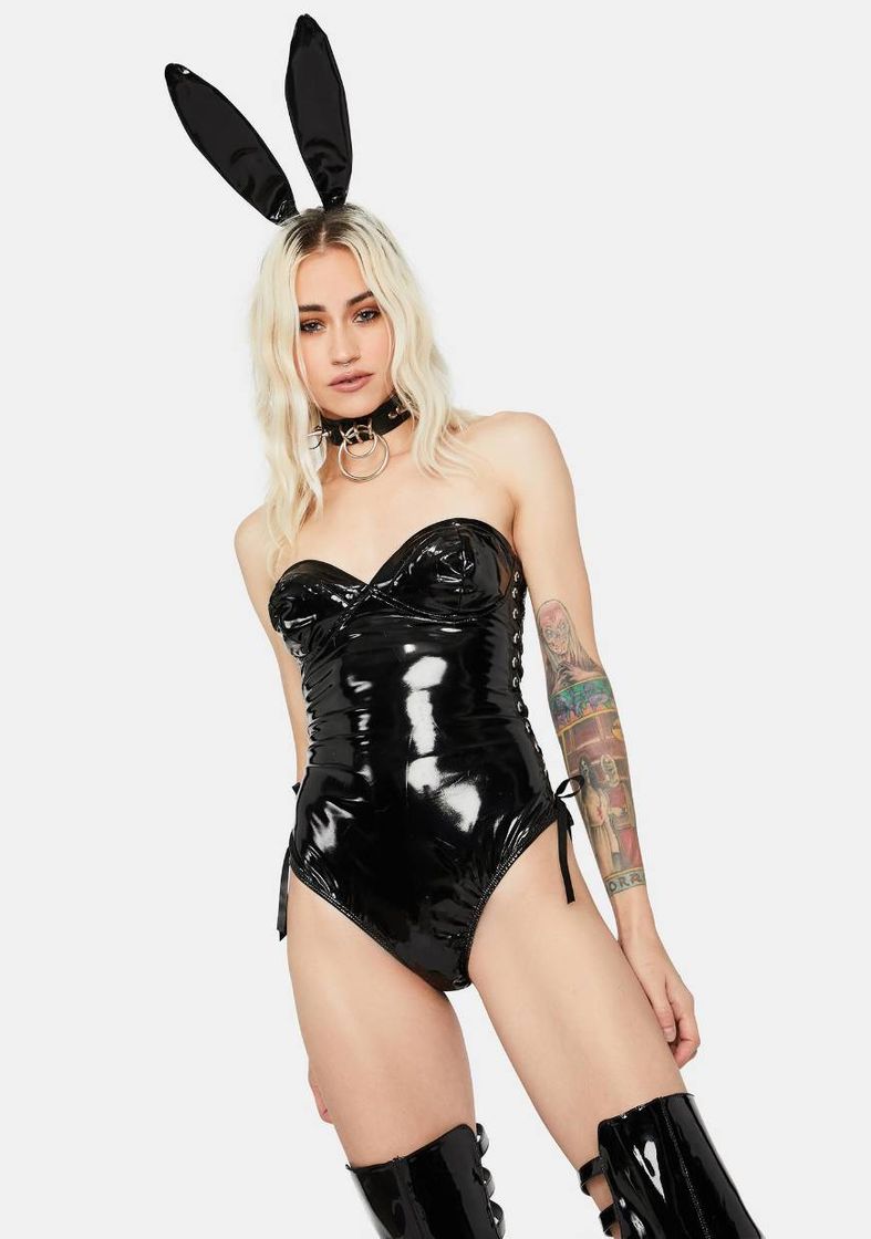 Moda Roma Halloween Vinyl Sexy Bunny Costume - Black