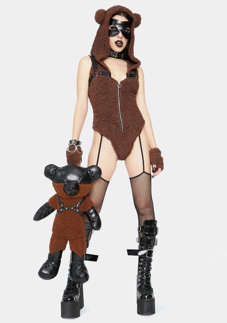 Moda Halloween Dolls Kill Sexy Bondage Bear Costume - Brown