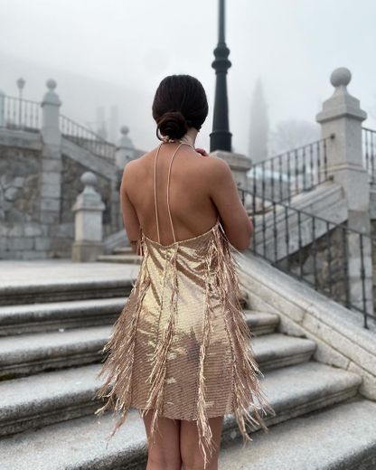 SEQUIN DRESS WITH FRINGE - Golden | ZARA United States