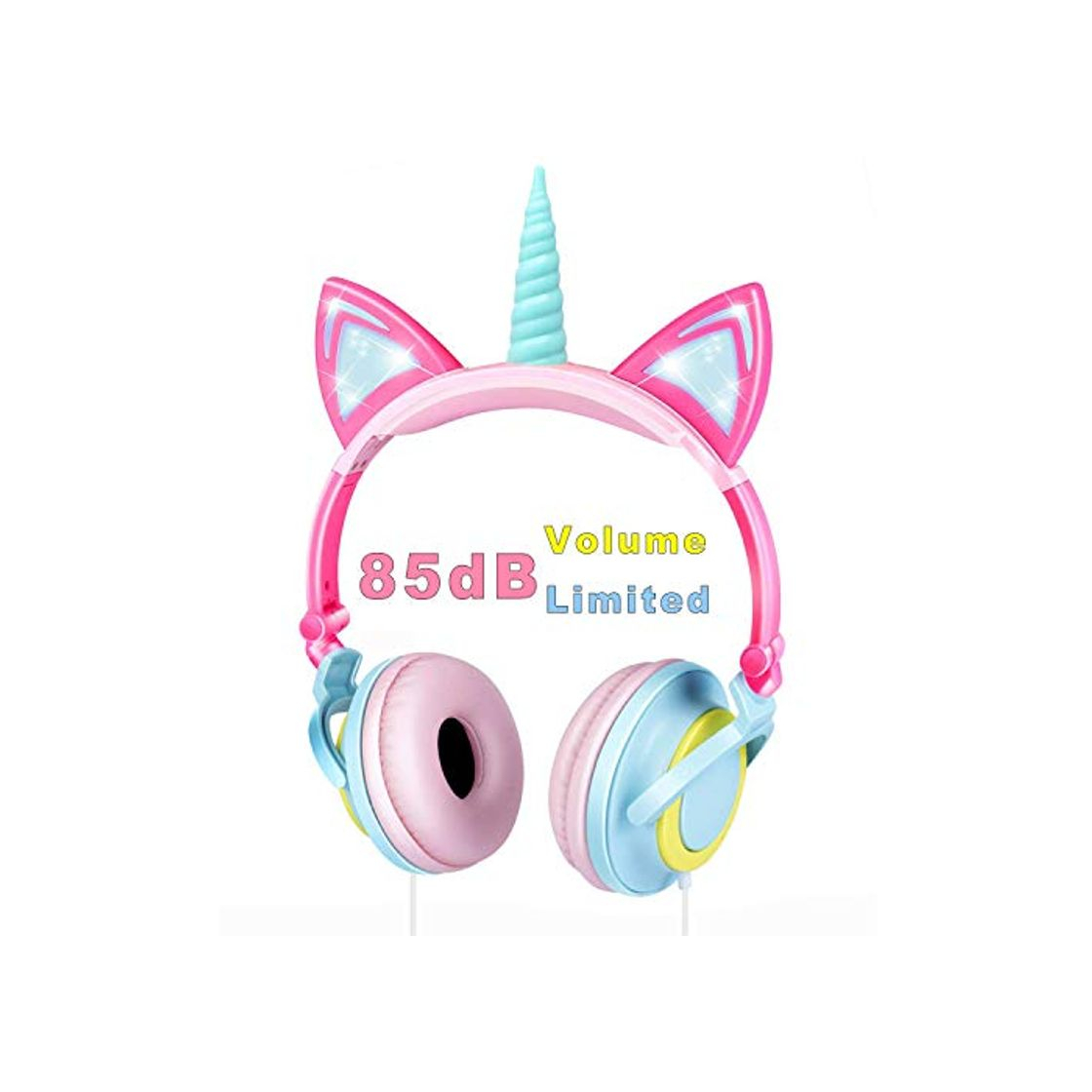 VERORAS Auriculares Infantiles con diseño de Unicornio y Gato Iluminado, con luz