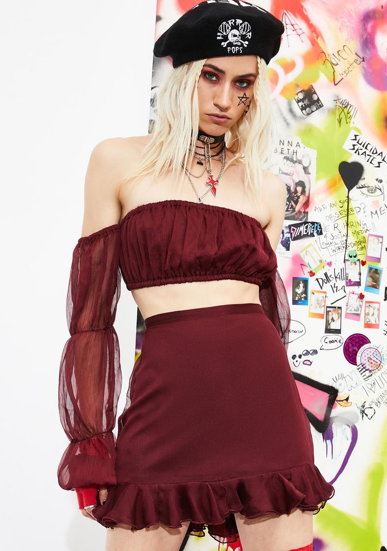 Moda Current Mood Tulle Crop Top - Maroon Red