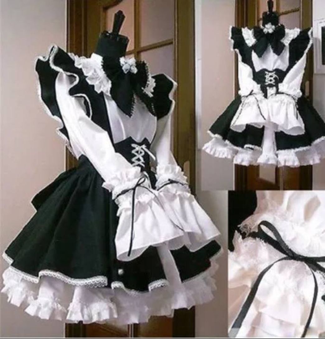 Fashion Vestido de maid negro y blanco estilo lolita