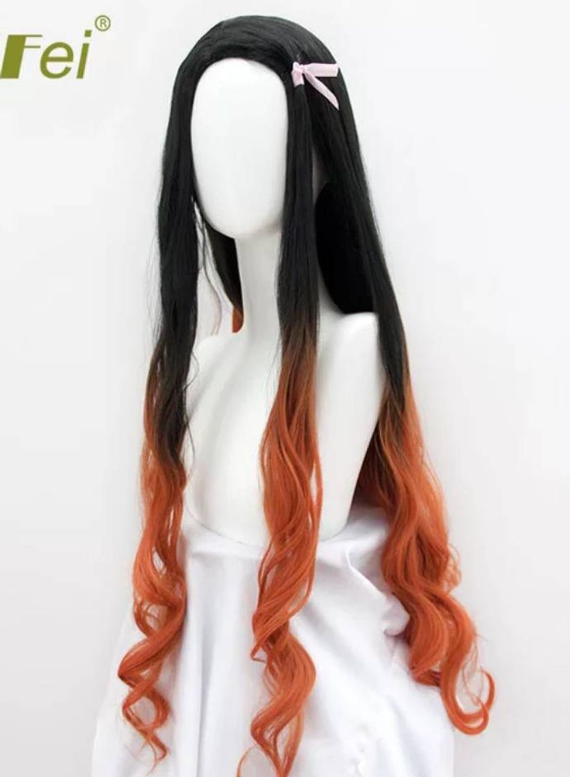 Moda Peluca Cosplay Nezuko de Kimetsu no yaiba