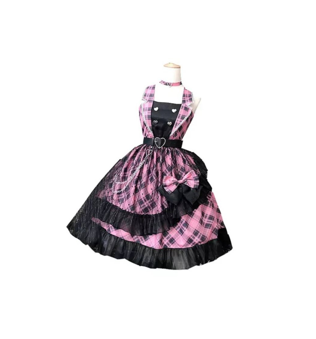 Fashion Vestido Lolita punk rosa y negro