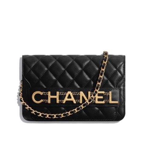 Wallet on Chain, calfskin & gold-tone metal, black - CHANEL