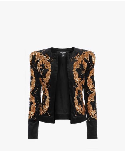 Black Velvet Jacket With Gold Sequins for Women - Balmain.com