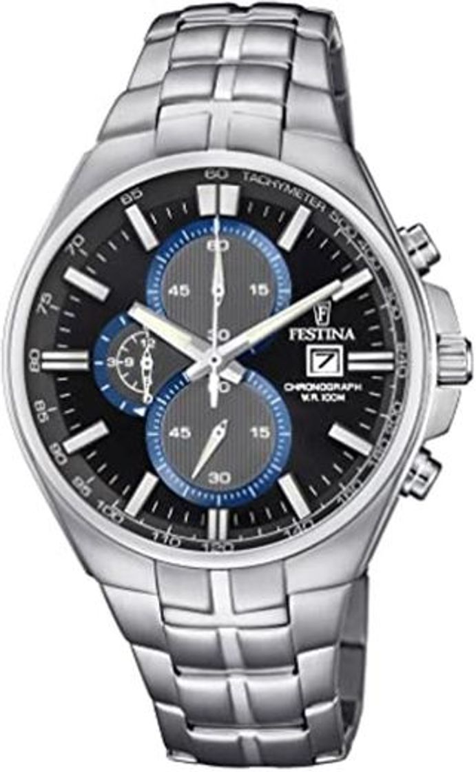Social Festina Reloj Cronógrafo para Hombre de Cuarzo con Correa en Acero Inoxidable
