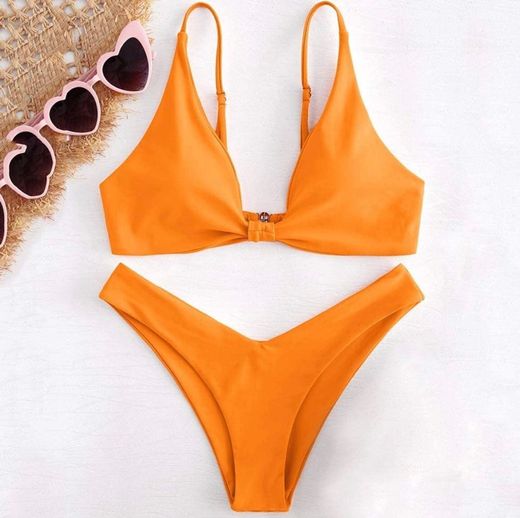 ZAFUL Conjunto de Bikini Push Up con Relleno Nudo Delantero Gancho Trasero