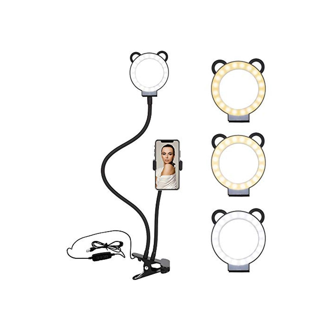 Social BLOOMWIN Anillo de Luz LED Regulable 4” para Fotografía Aro de Luz con Soporte Teléfono Brazo Largo Flexible USB Lámpara de Mesa para Móvil Youtube Selfie Video Maquillaje Transmisión en Vivo