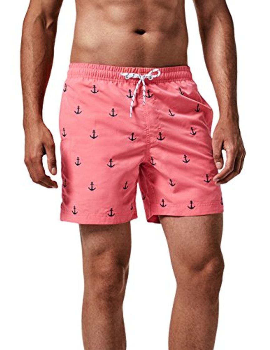 Moda MaaMgic Trajes de baño para Hombres Bañador para Vacaciones en la Playa Secado rápido Piscina Nadar Rosa Ancla M