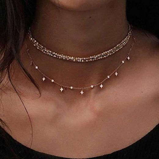 Jovono Fashion Multi – Collar de capa con estrella de diamantes de