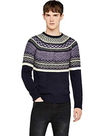 Marca Amazon - find. Jersey de Grecas Hombre, Azul