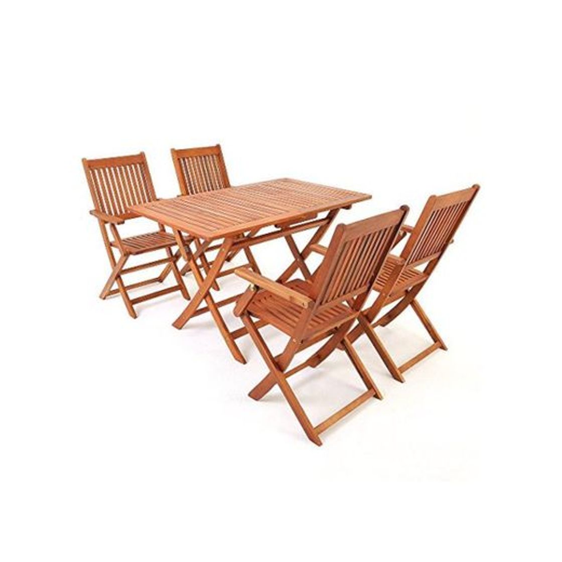 Social Deuba Conjunto de jardín "Sydney" de madera de Acacia comedor exterior 1 mesa y 4 sillas con reposabrazos 5 pzs terraza