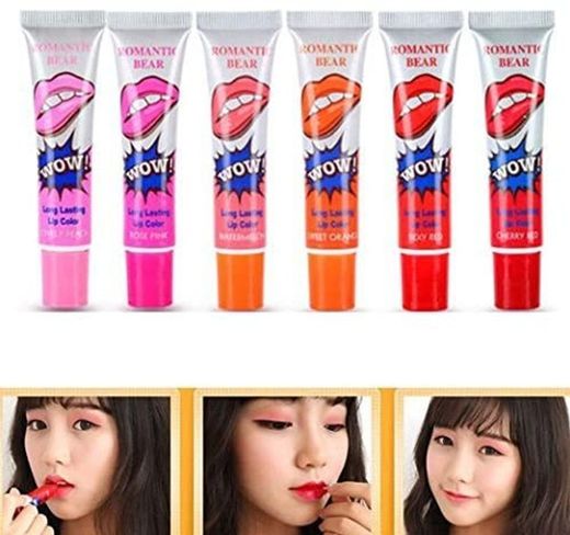 6pcs Set Romantic Bear WOW 6 Colors Tattoo Magic Color Peel Off Mask Tint Long Lasting Waterproof Tattoo Lip Gloss