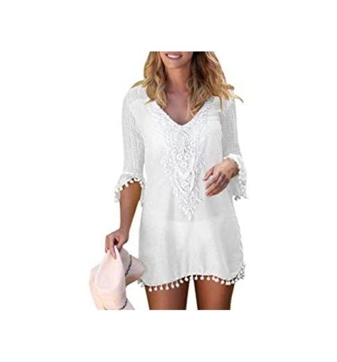 Manooby Camisola Suelta de Gasa Pareo Cover ups de Cuello en V para Mujer Camisa Blusa de Manga de Murciélago de Gran Tamaño