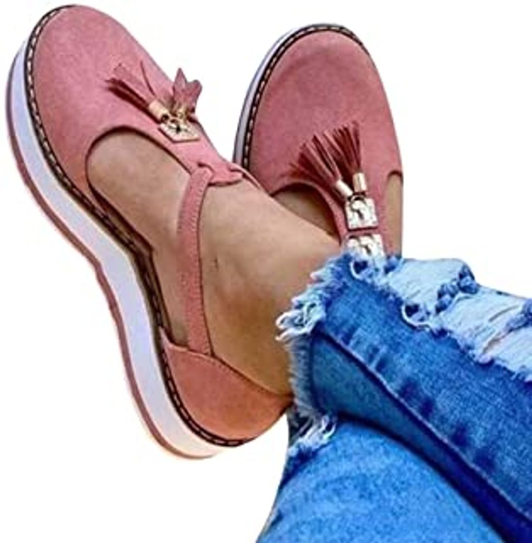 Products Manooby Sandalias Plataformas de Borla con Punta Cerrada para Mujer Zapatillas Mocasines Casuales sin Cordones de Verano con Flecos