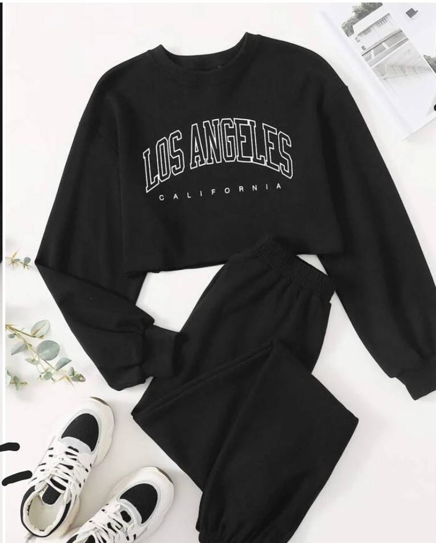 Fashion Conjunto de moletom preto Los Angeles 