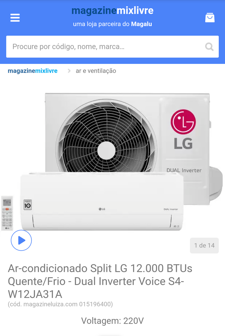 Moda ￼

Ar-condicionado Split LG 12.000 BTUs Quente/Frio - Dual I