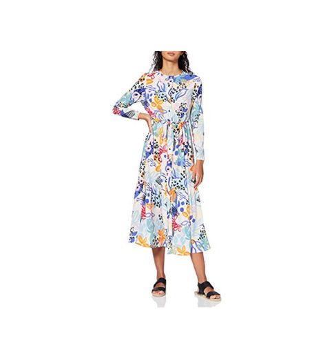 Marca Amazon - find. Vestido Midi Camisero de Flores Mujer, Multicolor