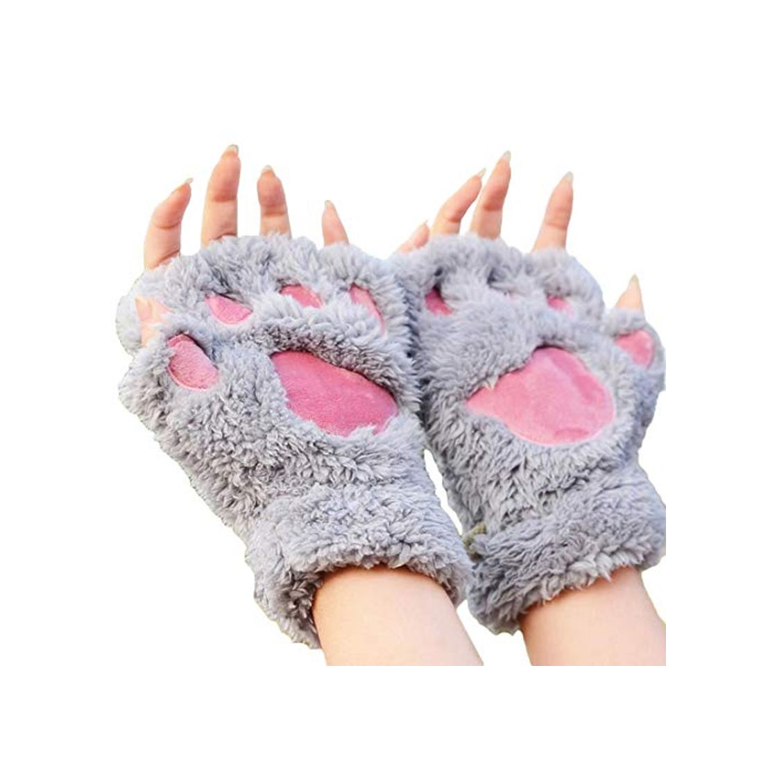 joyliveCY Invierno precioso oso de gato garra de la pata de la pata guantes de felpa guantes de mujer media cubierta guantes femeninos