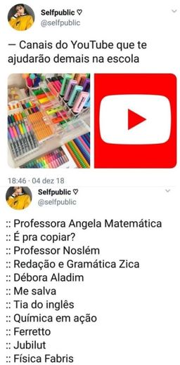 canais no yt para ajudar na escol 