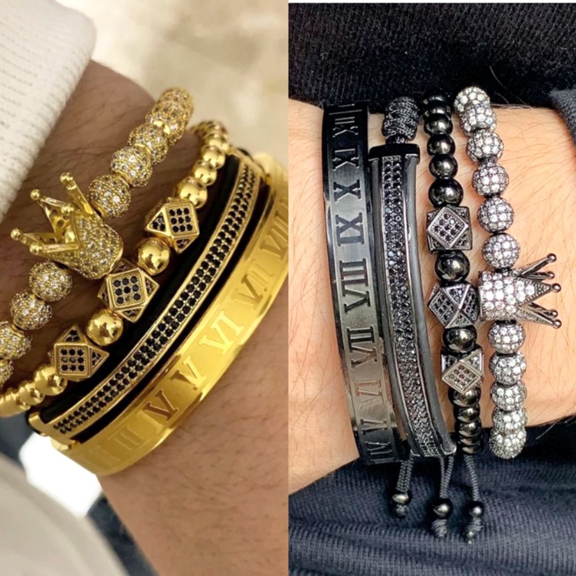 Moda Conjunto 4 pulseiras masculinas TheKing