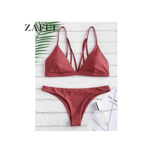 Zaful - Conjunto de bikini con tirantes