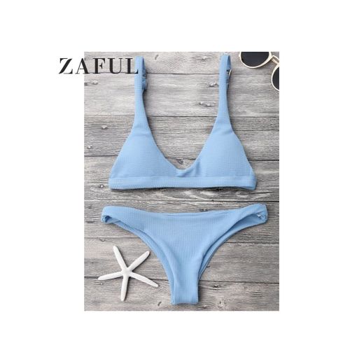 ZAFUL Mujer Sólido Tanga Corte Alto Bikini Conjuntos