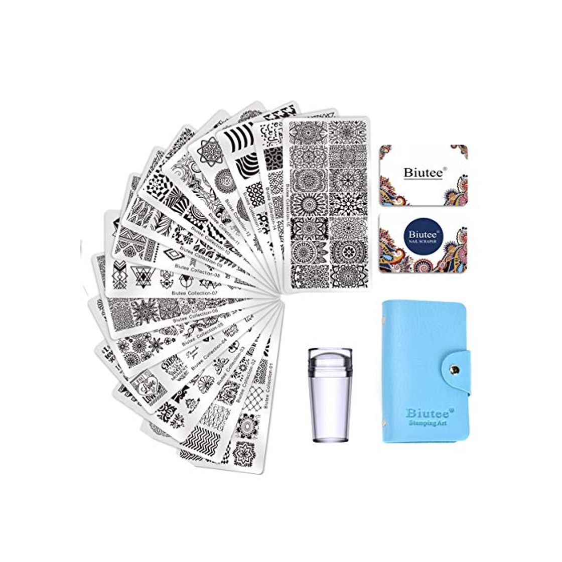 Social Biutee Nail Art Stamping 15pcs Placas Estampacion Uñas para Manicura +1pcs Sello de Silicona
