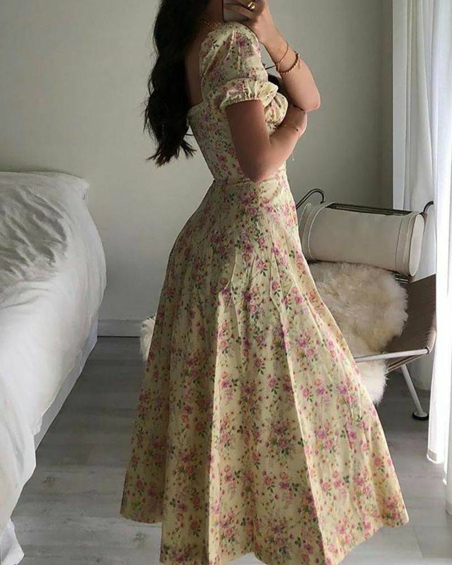 Fashion Vestido Maxi com fenda alta e estampado com estampa floral