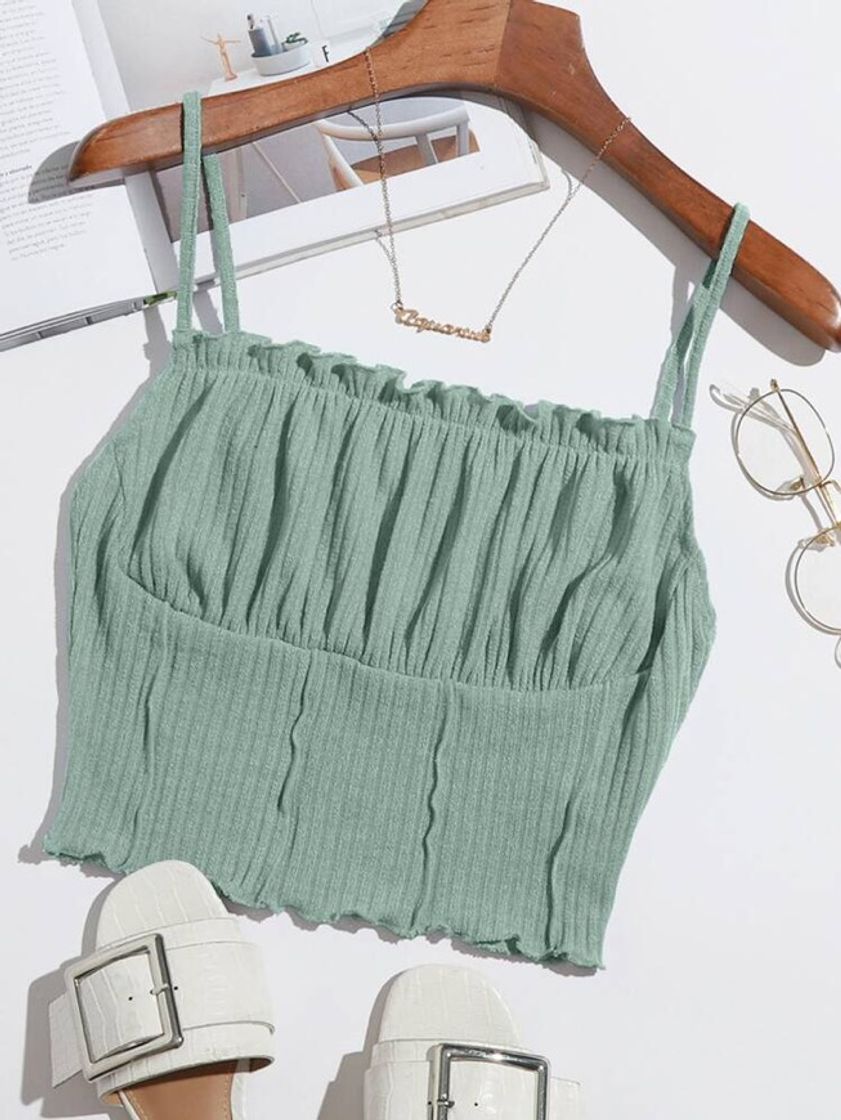 Moda Frill Trim Ruched Front Rib-knit Cami Top | SHEIN USA