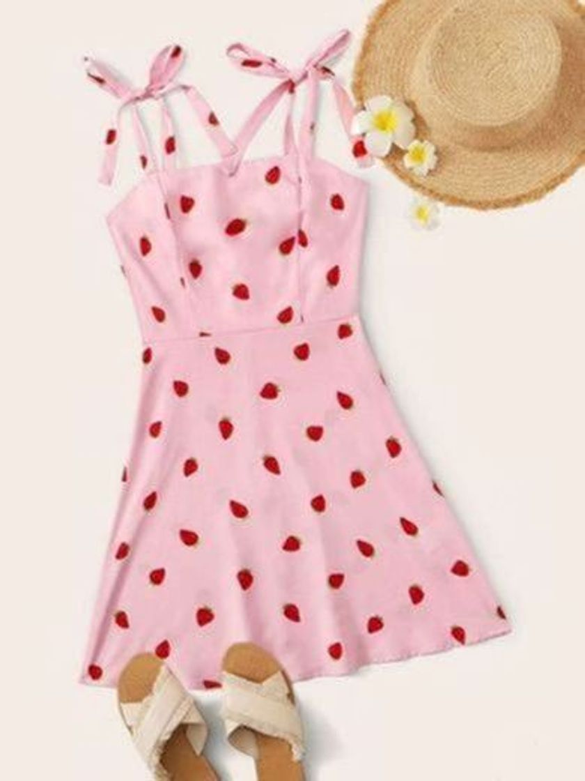 Social Vestido SHEIN Morango Rosa Boho com Nós