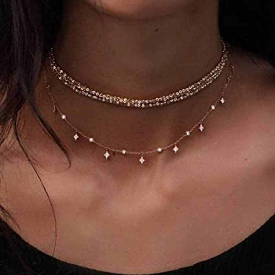 Social Jovono Fashion Multi – Collar de capas con lentejuelas de perlas para