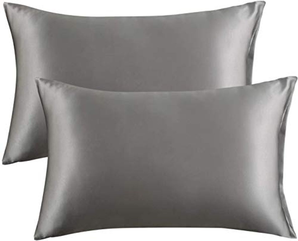 Product Bedsure Funda Almohada 50x75cm Satén Gris - Juego de 2 Fundas Almohadas