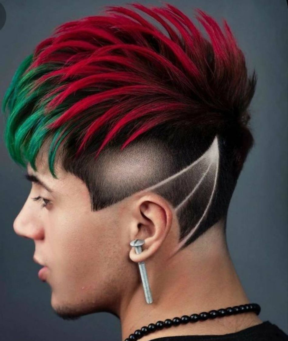 Fashion Cabelo masculino verde e vermelho