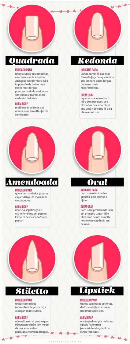 Moda Tamanhos e estilos de unhas