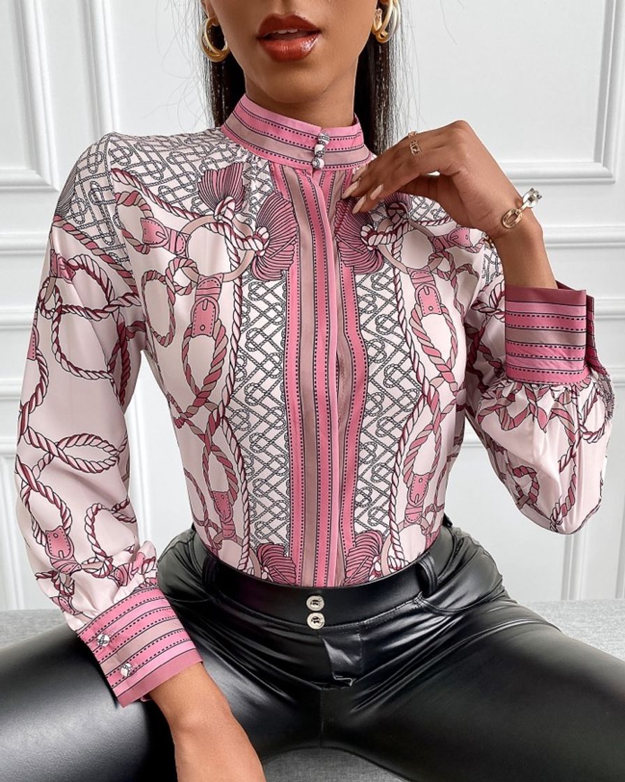 Fashion Scarf Print Satin Long Sleeve Top - Chic Me.