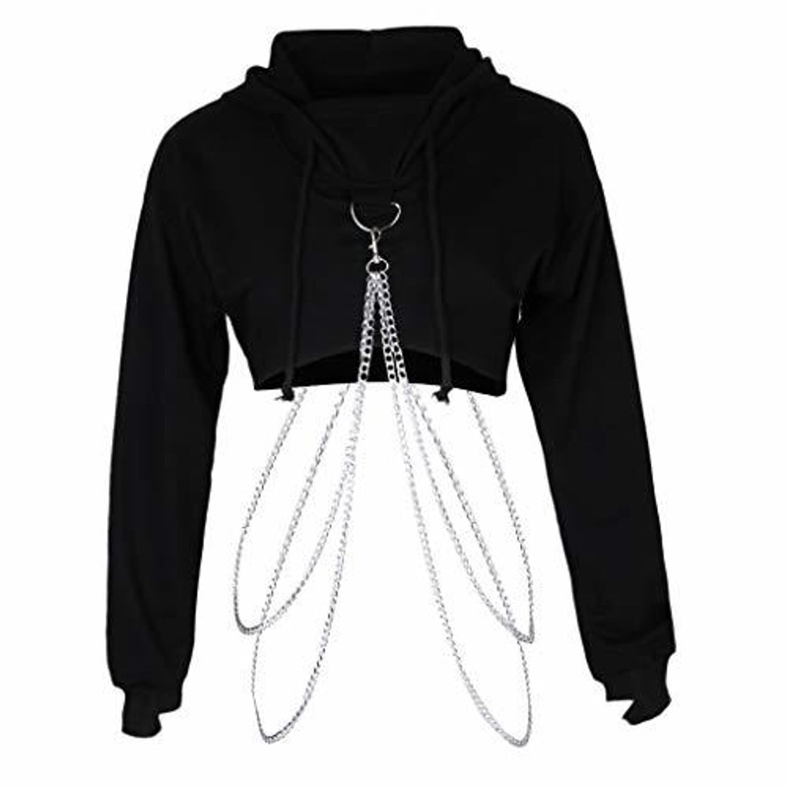 Fashion IPOTCH Sudadera con Capucha Crop Top Cadena Metal Manera Larga Tejido de