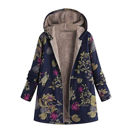 Abrigos para Mujer Invierno Chaqueta Suéter Floral Bolsillos con Capucha Jersey Tallas Grandes Sudadera con Capucha Caliente Y Esponjoso Gruesas Cerrojo De Capa Mantene Lino Ropa riou