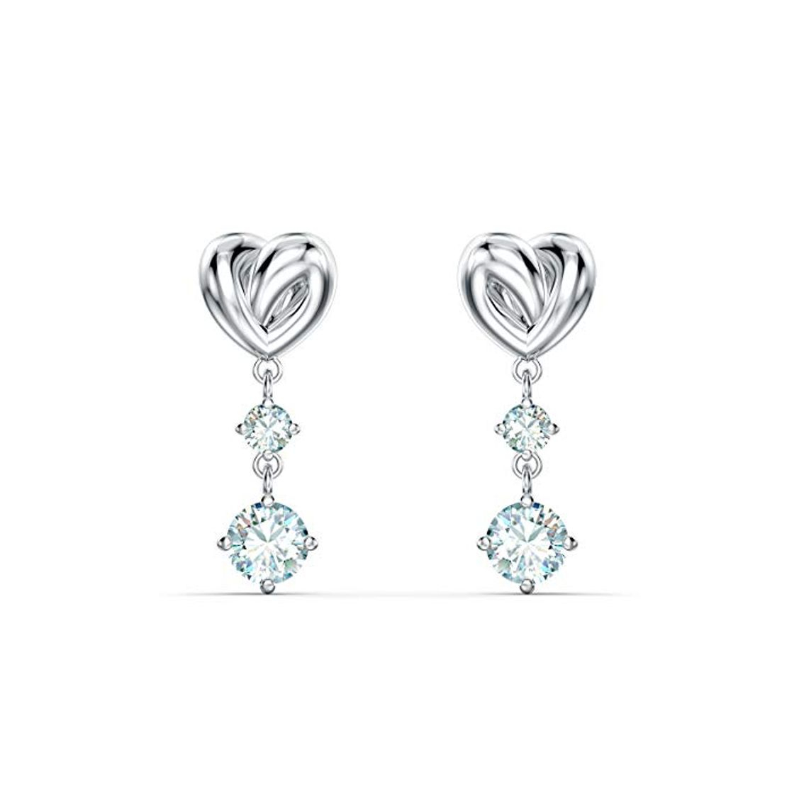 Moda Swarovski Lifelong Heart Pierced Earrings with Sparkling White Crystals and Curved Heart