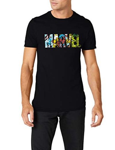 Marvel Comic Strip Logo T-Shirt - Camiseta Hombre, Negro