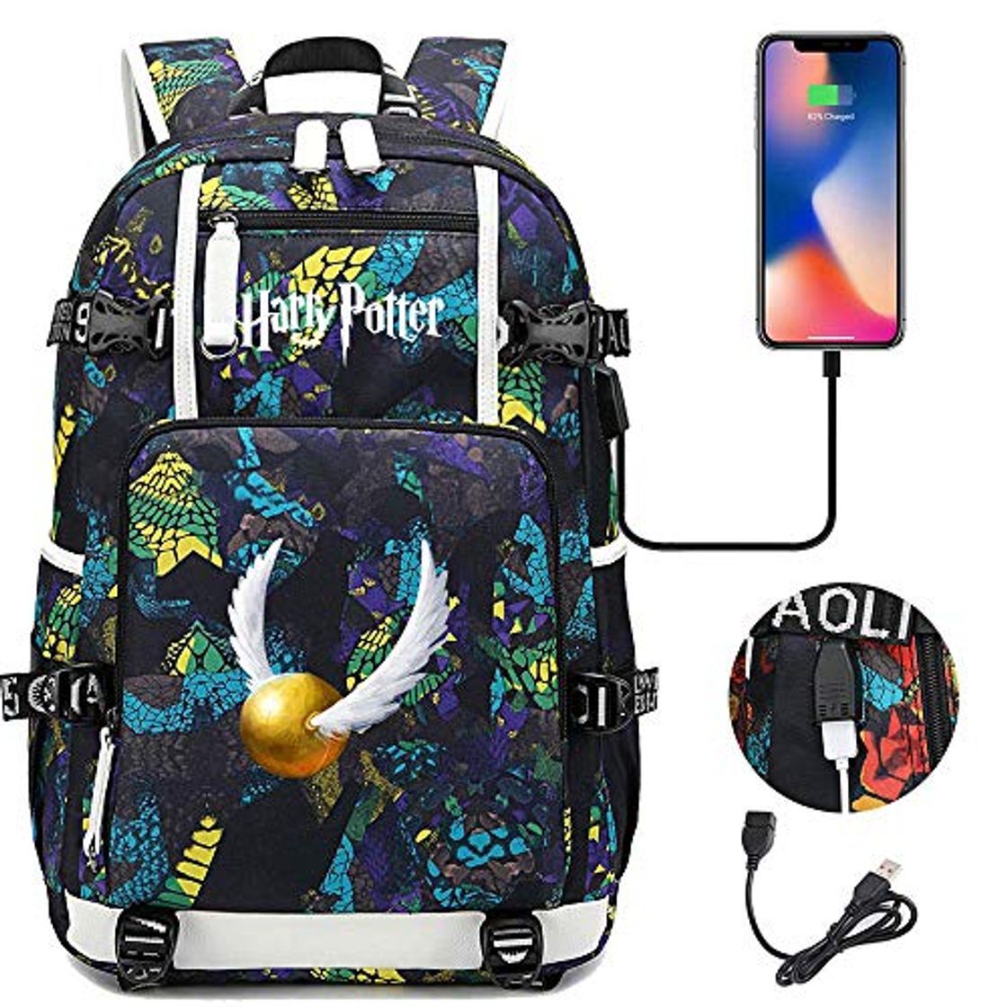 Fashion Mochila Harry Potter Hogwarts Quidditch-Golden Snitch Mochila Casual para Escuela